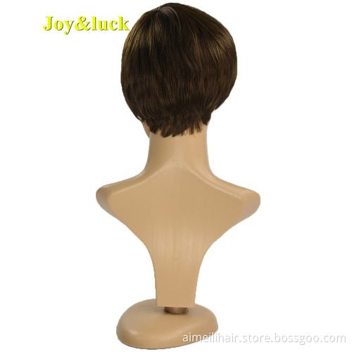 Daily Hairstyle Dark Brown Color Man Party Wholesale Hair for Mens Straight Men Wigs Short Natural Wig Synthetic Hair Wigs